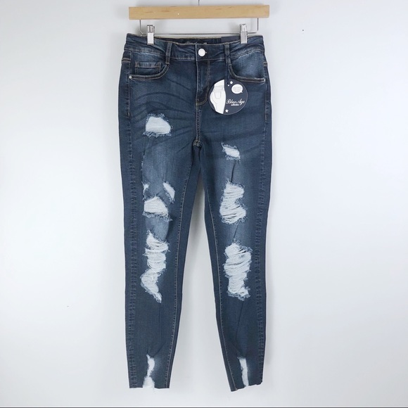 NWT Distressed High Waist Skinny Jeans Dark Wash - Picture 3 of 6